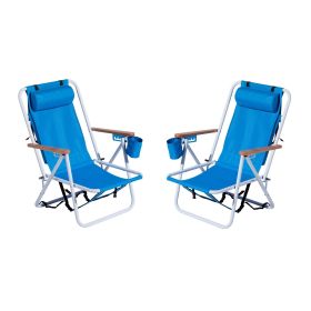 2PFCS Folding Beach Chairs 23"x21.7"x31.5" 4-Position Adjustable Steel Frame Oxford Cloth 264lbs Capacity Lightweight Portable Outdoor Lounge Cha (Color: Blue)